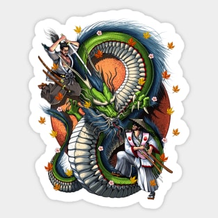 Japanese Dragon Samurai Battle Sticker